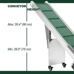 62″L Electric Incline Conveyor Machine, Max. 35.4″H Lift, 7.87″W Rubber PVC Belt