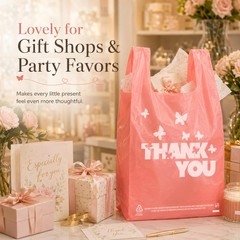 PINK Thank you bags, 100PCS T shirt bags, To Go Bags,Grocery bags, Reusable a…