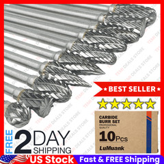 10PCS Carbide Burr Bits Set for Dremel 1/8 Rotary Tool Double Cut Grinding Metal