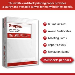 Staples Cardstock Paper, 8.5-Inch x 11-Inch Paper 8.5 x 11 inches, White