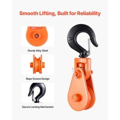 2 Ton Snatch Block with Swivel Hook 3″ Sheave 3/8″ Wire Rope Wrecker Rollback