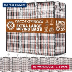 8 Pack Heavy Duty Moving Bags with Strong Zipper & Carrying Handles, 107L/ 28 ga