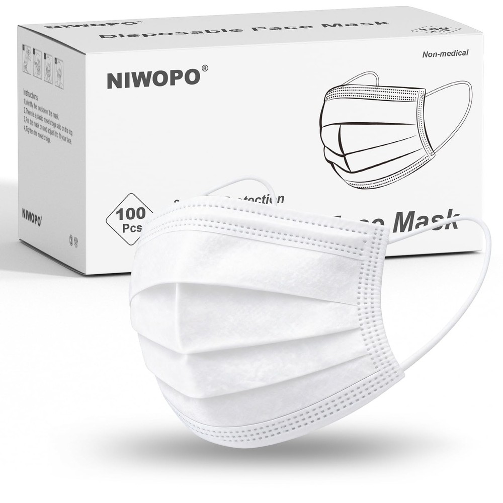 Disposable Face Masks 100 Pack, 3 Ply Breathable 1 Count (Pack of 100), White