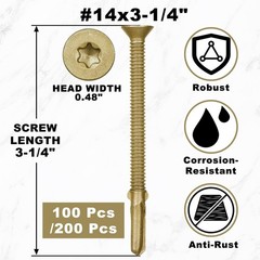 100 Pcs #14 x 3-1/4″ Trailer Deck Screws, Bulk Self Tapping, Wood to Metal, Star