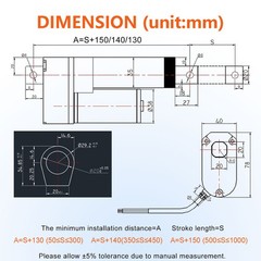 DC 12V Linear Actuator with Remote 3000N 660lb 2″~ 40″ Heavy Duty Waterproof