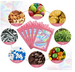 100/200Pcs Holographic Mylar Foil Bags Smell Proof Resealable Zip Seal Pouches