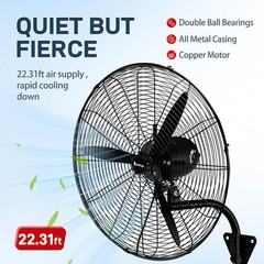 30″ Oscillating Wall Fan, 12974 CFM High Velocity Industrial Heavy Duty Shop Fan