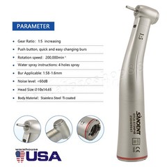 Dental 1:5 Increasing Fiber Optic LED Contra Angle Handpiece Internal four spray