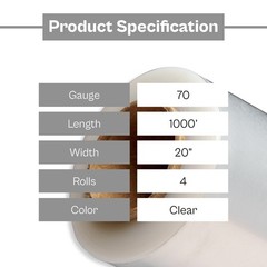 4 Rolls Pallet Wrap Stretch Shrink Film Pipe Wrap Clear 20″ x 1000′ 70 Gauge