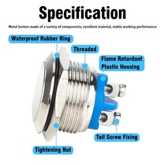 16mm Metal Push Button Switch Momentary 1NO Waterproof Car PC Power