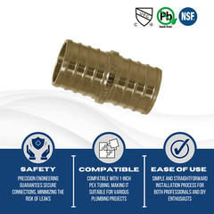 25 Pcs. XFITTING 1″ Pex Coupling – Lead Free One Inch Crimp Coupling 23-1-4=25