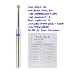 Dental Diamond Burs Surgical Round Ball 801L/012M FG Length 22mm BR-L45 Standard
