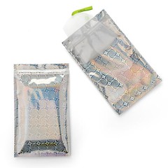 100 Silver Holographic Design Flat Zipper Seal Lock Food Bags with Clear Window
