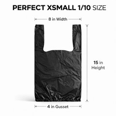 Bags 1/10 Small 8 x 4 x 15 BlackT-Shirt Plastic Grocery Shopping Grocery Bags