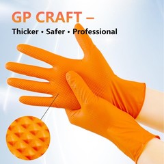 GP CRAFT Heavy Duty Orange Diamond Grip 8mil Nitrile Gloves – Industrial Grad…