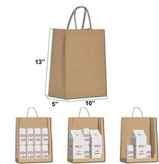 500 Paper Shopping Bags Natural Kraft 10″ x 5 x 13″ Retail Merchandise Handles