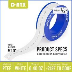 HeavyDuty PTFE Pipe Thread Sealant Tape 1/2 Inch 520 Inch Rolls 4 Pcs for Plumb