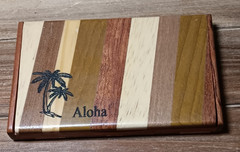 Aloha Business Card Holder Tri Colored Wood Island Memories Office Gift Idea