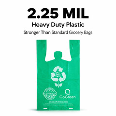 Reusable Grocery Bags 2.25 Mil Heavy Duty Green T-Shirt Bags 1/6 Size Bulk