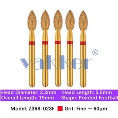5/pk Dental Zirconia FG Diamond Burs & Holder Z368-023F Fine Pointed Football