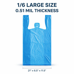 Blue T-Shirt Grocery Bags 1/6 Large 21×6.5×11.5 0.51 Mil Plastic Bulk