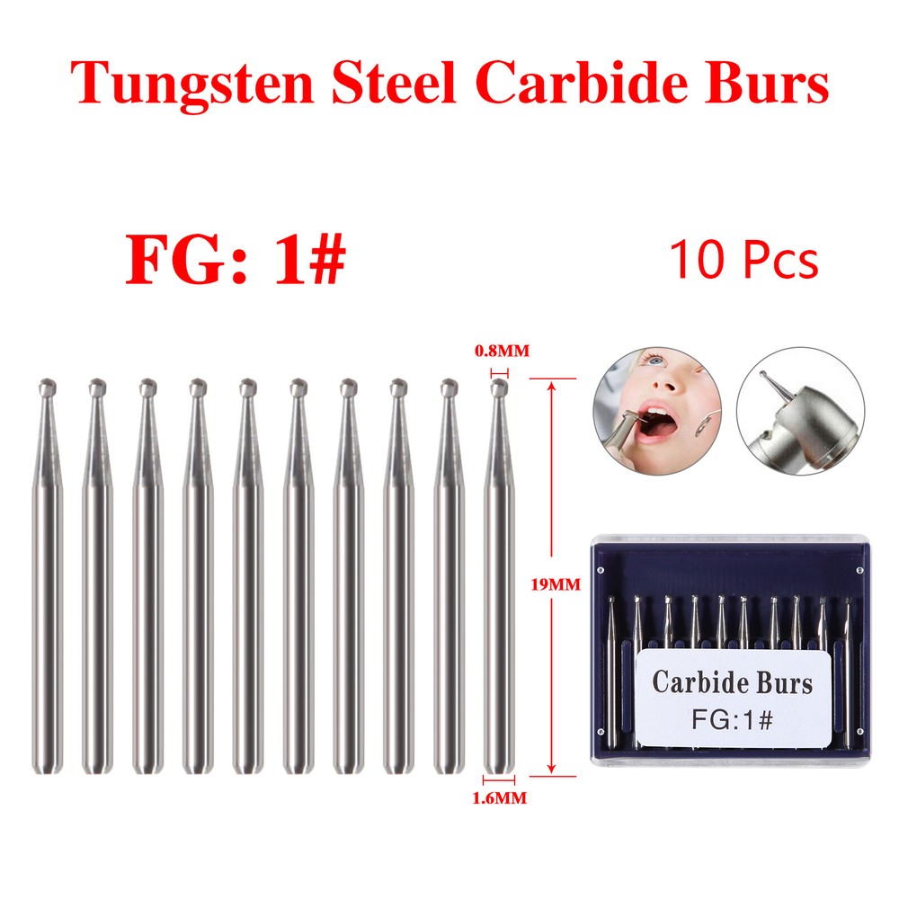 Dental Carbide Burs FG1/2/3/4/5/6/7/8 Round for High Speed Handpiece 10 -100Pcs