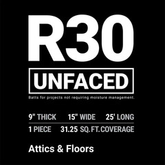 R- 30 Unfaced Fiberglass Insulation Roll 15 In. X 25 Ft. (1 Roll)