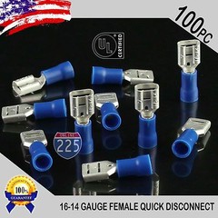 100 Pack 16-14 Gauge Female Quick Disconnect Blue Vinyl Crimp Terminals .250″ US