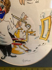 VINTAGE 1977 DENTAL OFFICE FRAMED CARTOON WALL ART SIGNED DIANA WEBER READ