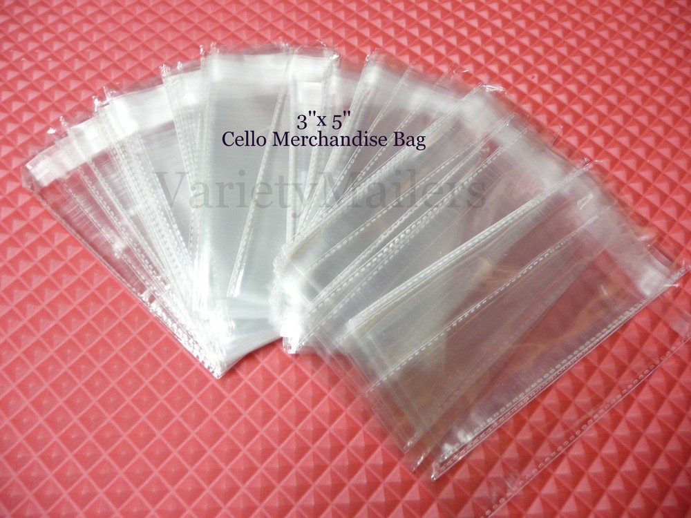 100 Small Reclosable Cello Merchandise Bags 3×5 Clear 1.5 Mil Self-Sealing Bags