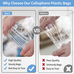 Cellophane Bags, 100 Pcs Resealable Clear Poly Bags for Clothes, Party Favors, A