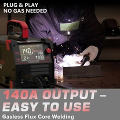 140A MIG Welder 110V, 3-in-1 Flux Core/Lift TIG/Stick, Large LED Display, IGBT