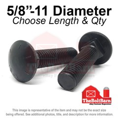 5/8″-11 Grade 8 Full Thread Round Head Square Carriage Bolts (Pick Length & Qty)