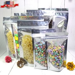 100 Pcs Food Safe Silver QuickQlick™ Stand Up Bag with Single Sided Clear Window