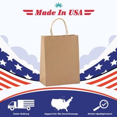 GSSUSA 100 Pack Brown Paper Bags with Handles, 8 1 count (Pack of 100),