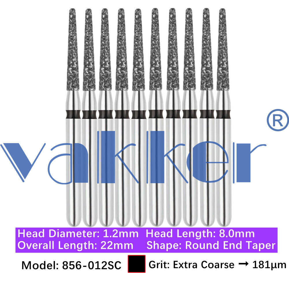 Vakker Dental Round End Taper FG Diamond Bur 856-012SC Super Coarse 10/pk