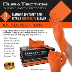 Duratection 8Mil Super Duty Diamond Textured Nitrile Gloves, Box of 100, Large