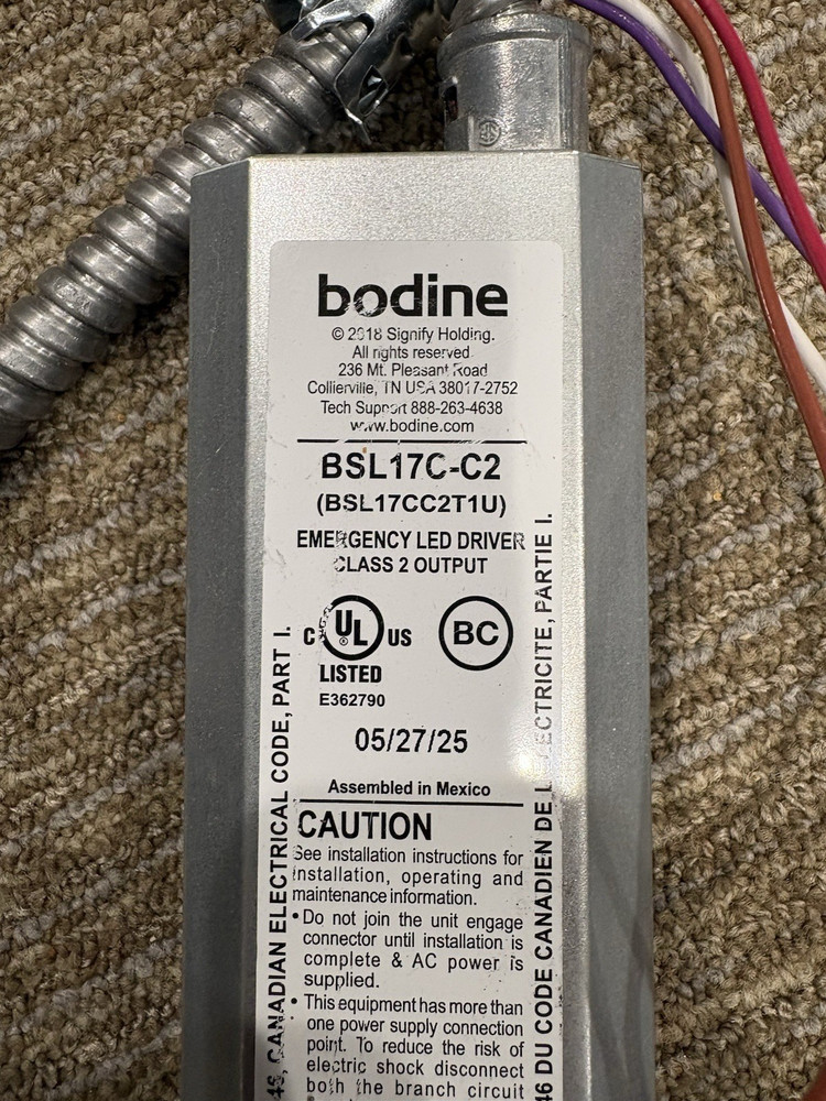Bodine BSL17C-C2 Emergency LED Driver removed from un used fixtures.