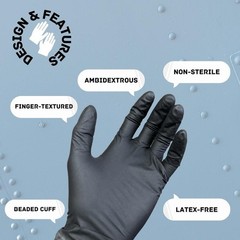 72000 Pieces Finger Textured Black Nitrile Powder Free Gloves XSmall 5 Mil