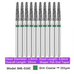 10pc Dental FG High Speed Diamond Burs Flat End Taper Shape Polishing Burs