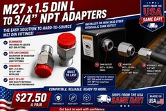 Chinese Excavator or Mini Skid M27 x 1.5 DIN L to 3/4″ NPT Adapter Fittings Pair