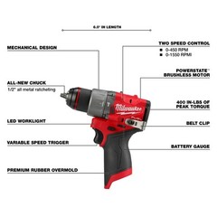 Milwaukee 3404-20 M12 FUEL 1/2″ Hammer Drill/Driver