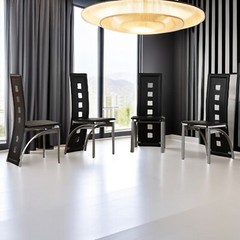 4pcs Dining Chairs – High Back Square Cutout Design, Chrome Legs & PU Leather