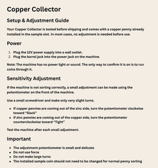 The Copper Collector -Copper Cent Penny & Silver coin sorter- with Power Supply