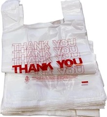 Bags 1/6 Large 21 x 6.5 x 11.5 WHITE THANK YOU T-Shirt Plastic Shopping Bags