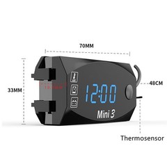 3-in-1 Waterproof Motorcycle Digital LED Thermometer Clock Voltage Voltmeter