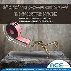 Heavy Duty 2″ x 10′ TJ Cluster Hook Car Strap for Wrecker Tow Truck Auto Hauling