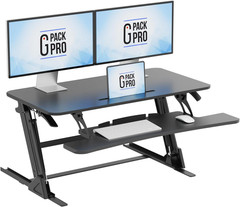 38″ Wide Adjustable Sit-to-Stand Desk Converter for Dual Monitors – Black