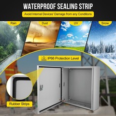 16″Lx20″Hx8″W, IP66 Steel Electrical Enclosure Box with Lock & Waterproof Seal