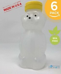 6 pack 12 ounce empty plastic honey bear jar bottles with flip top lid cap…